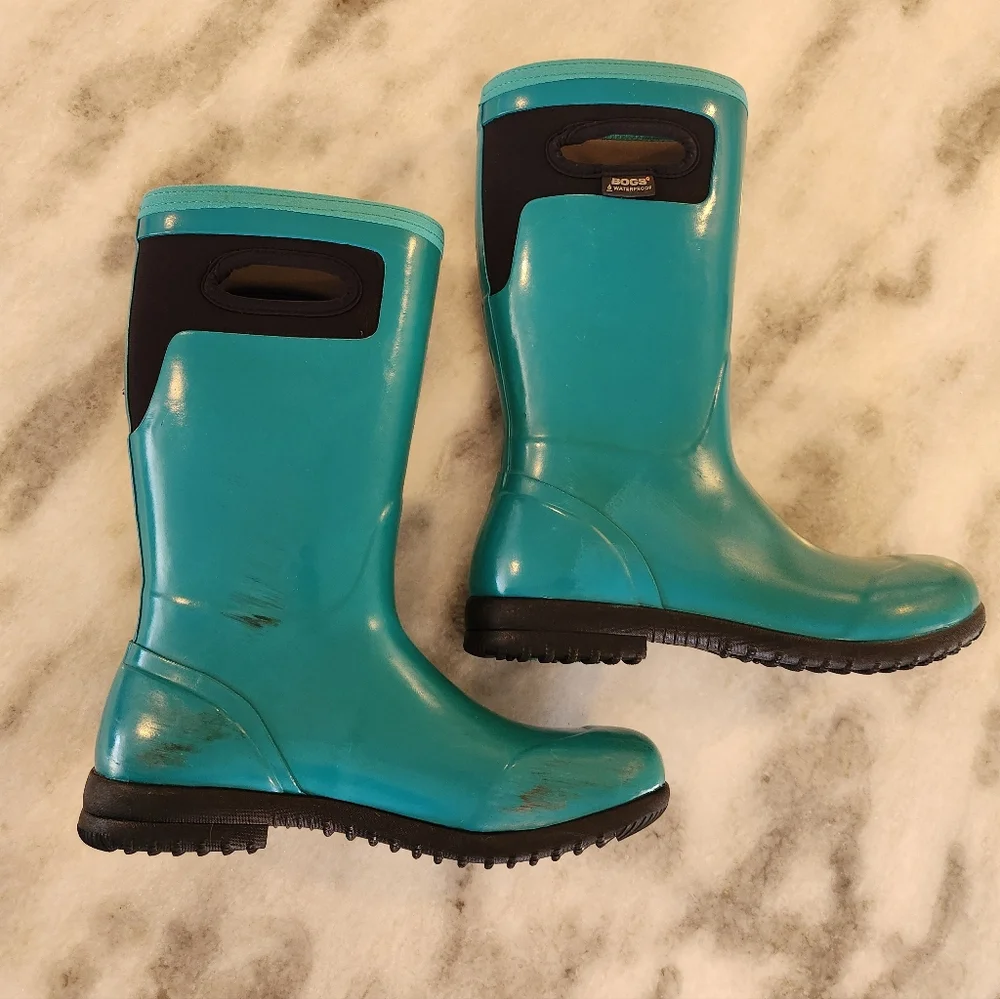 Bogs Tall Waterproof Rainboots -Teal with Black Trim - Youth's Size 5
